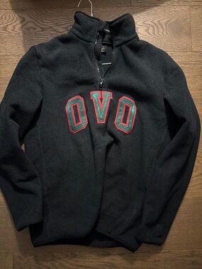 OVO Black Half-Zip Fleece with Red and Green Logo